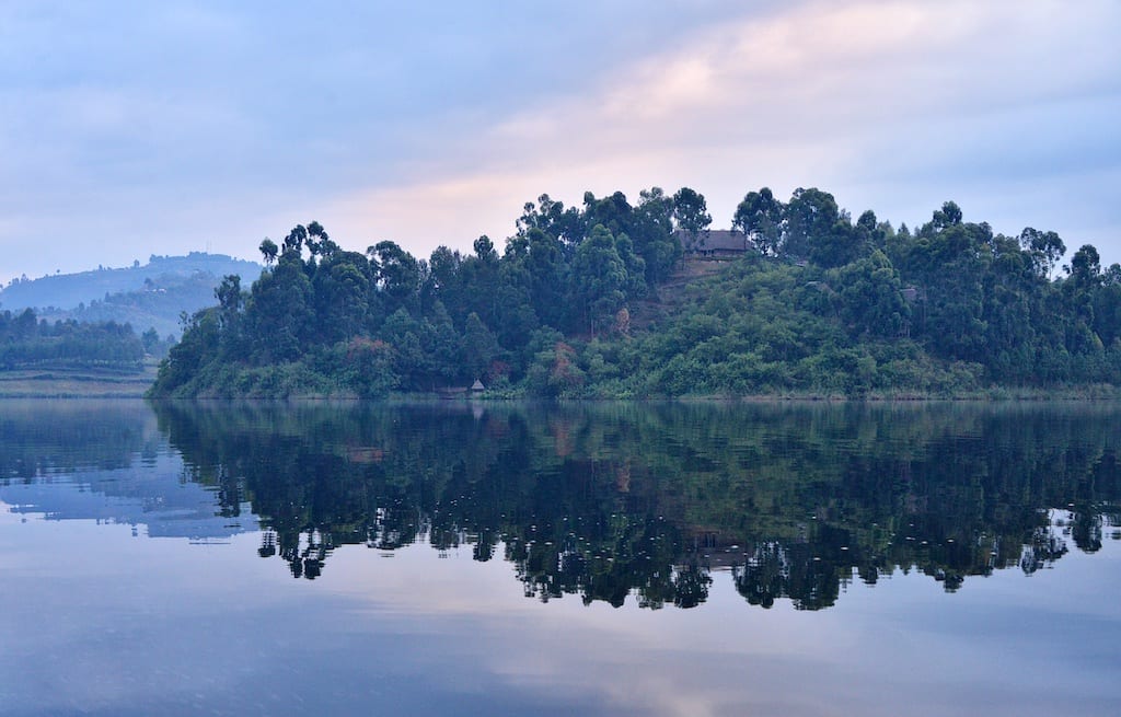 Evening view over Lake Bunyonyi in Uganda